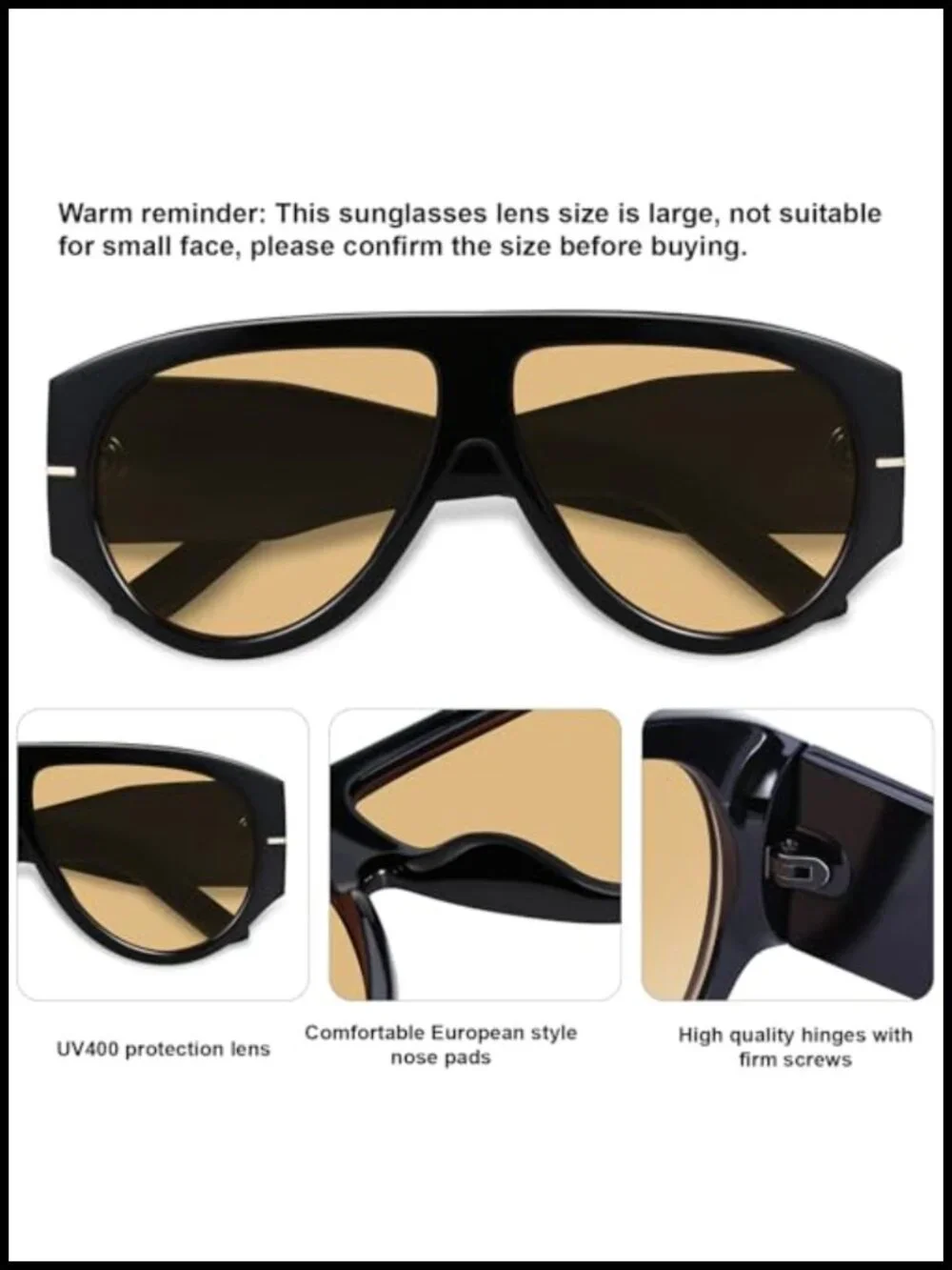 Oversized Retro Aviator Sunglasses with UV400 Protection